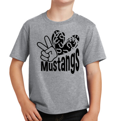 Youth Peace Love Mustangs Black Imprint T-shirt Thumbnail